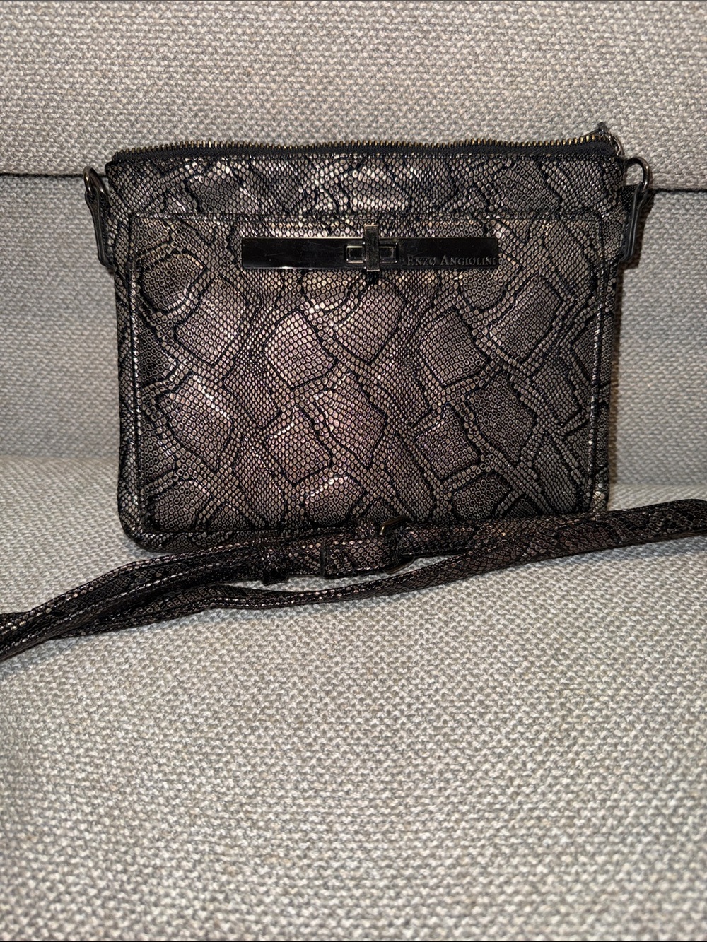 Enzo Angiolini Black Snake-Embossed Crossbody Bag
